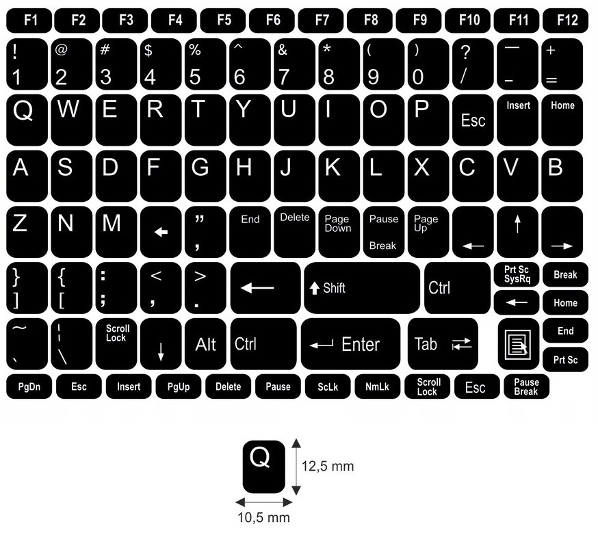 N1 Adesivi per tastiera - gran conjunto - sfondo nero - 12,5:10,5mm