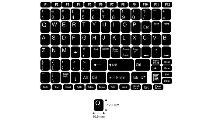 N1 Adesivi per tastiera - gran conjunto - sfondo nero - 12,5:10,5mm