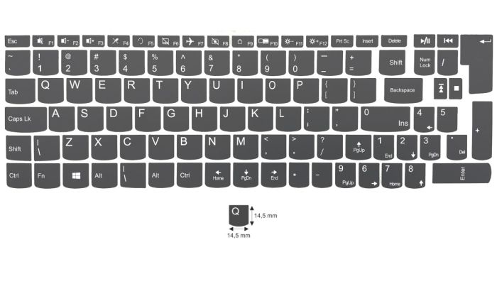 N23 Adesivi per tastiera Lenovo - gran conjunto - sfondo grigio - 14,5:14,5mm
